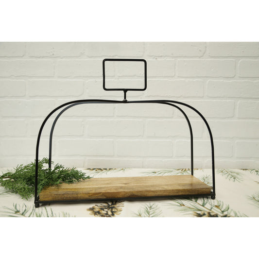MXI43518 - Wood and Iron Rectangular Lantern with Handle