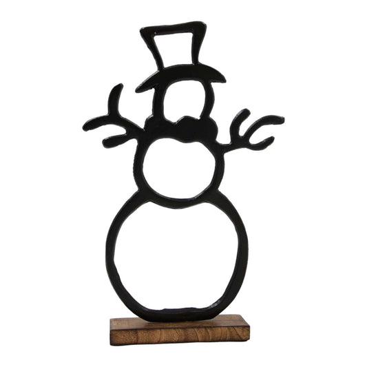 MXI59536-MD - Medium Black Metal Cutout Snowman on Stand