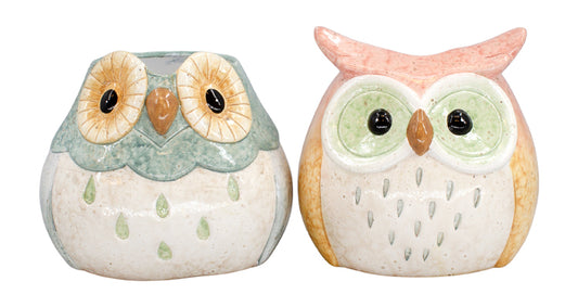 PAF24755-2A - 2 Assorted Blue and Pink Porcelain Owls 
