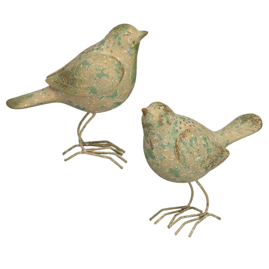 PAF41617-2A - 2 Assorted Green Resin Standing Birds 