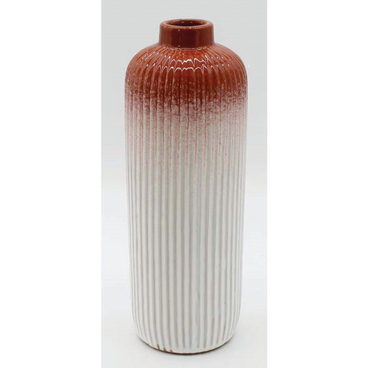 PFF42455MD - Medium Orange and White Ribbed Vase