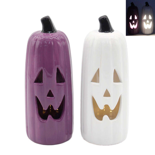 PFF58075-2A - 2 Assorted Purple and White Skinny Jack O Lanterns