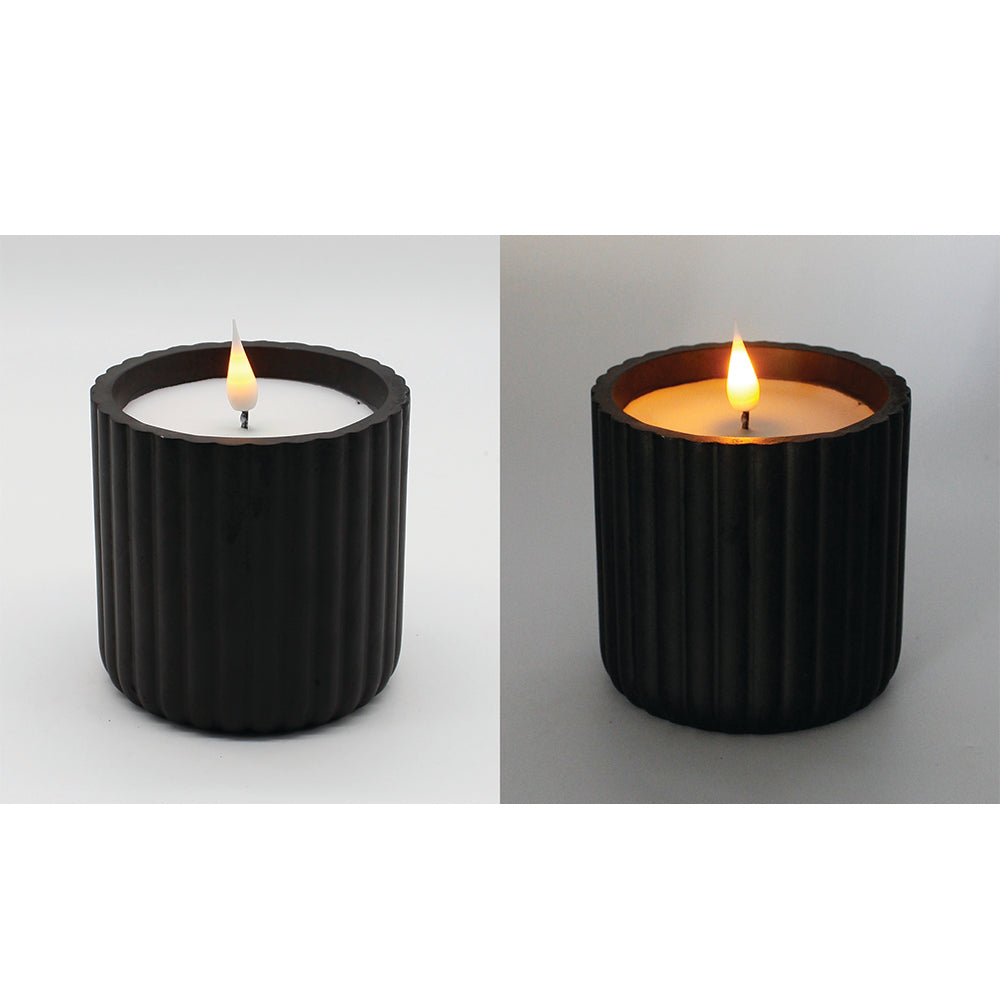 PXF43381 - 4 x 4 inch Black Ribbed Pottery LED Candle