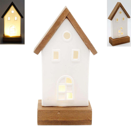 PXF59139 - Large White Porcelain and Brown Roof LED House