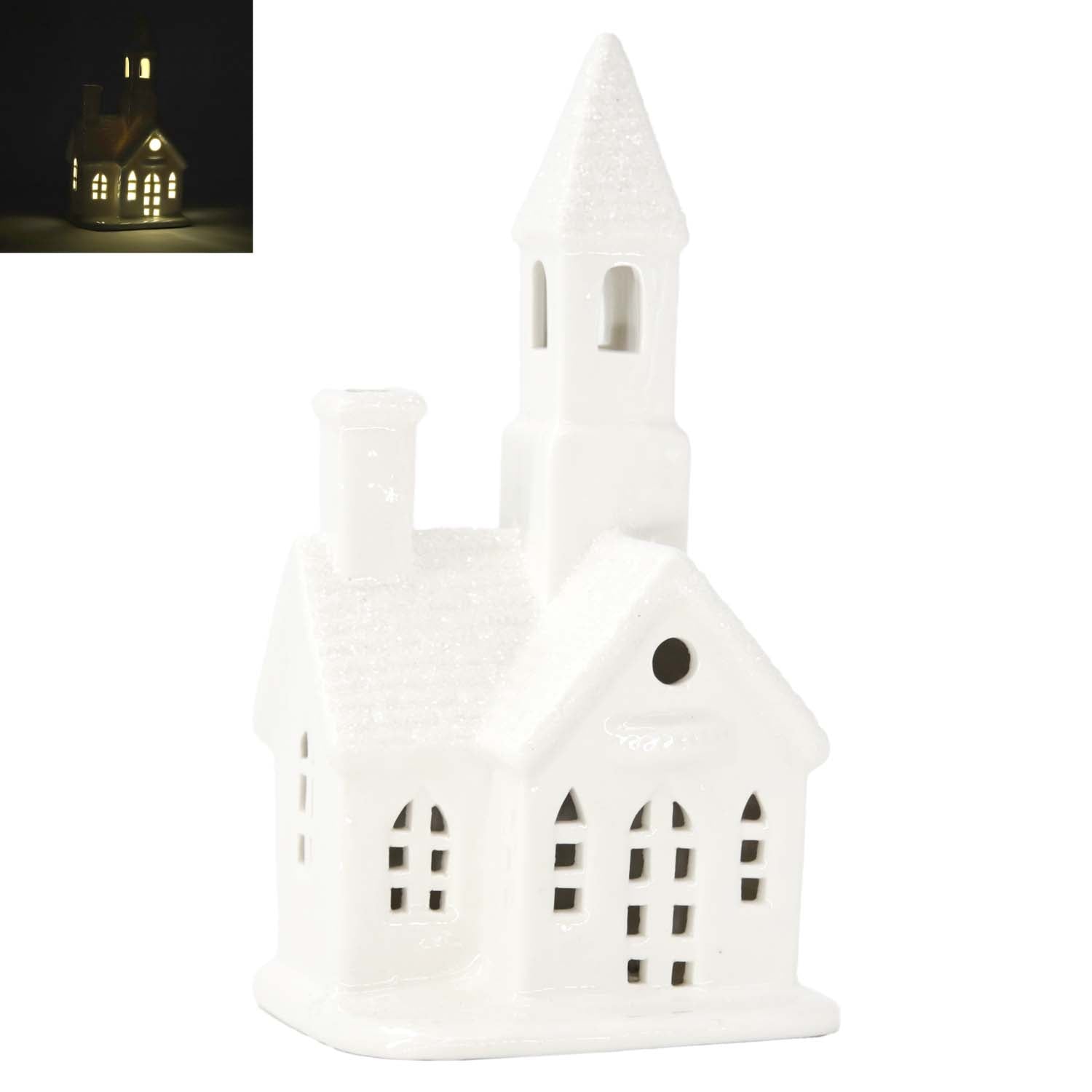 PXF59159 - Lighted Porcelain Snowy Village Church