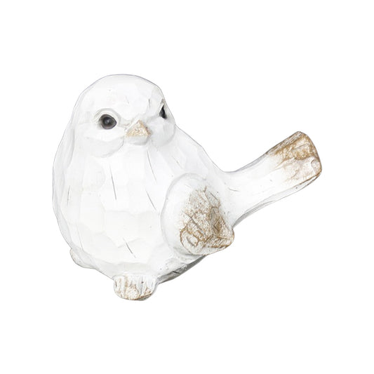 RAF34010 - Little Antique White Resin Bird Sitting 