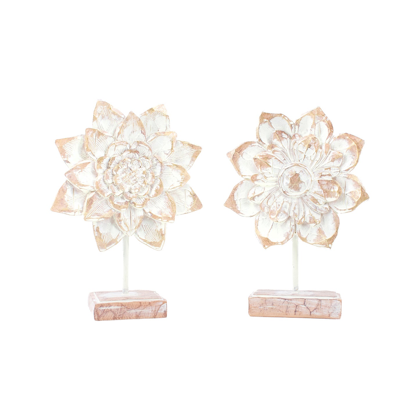 RAF41210-2A - 2 Assorted Distressed Resin Flowers on Stands 