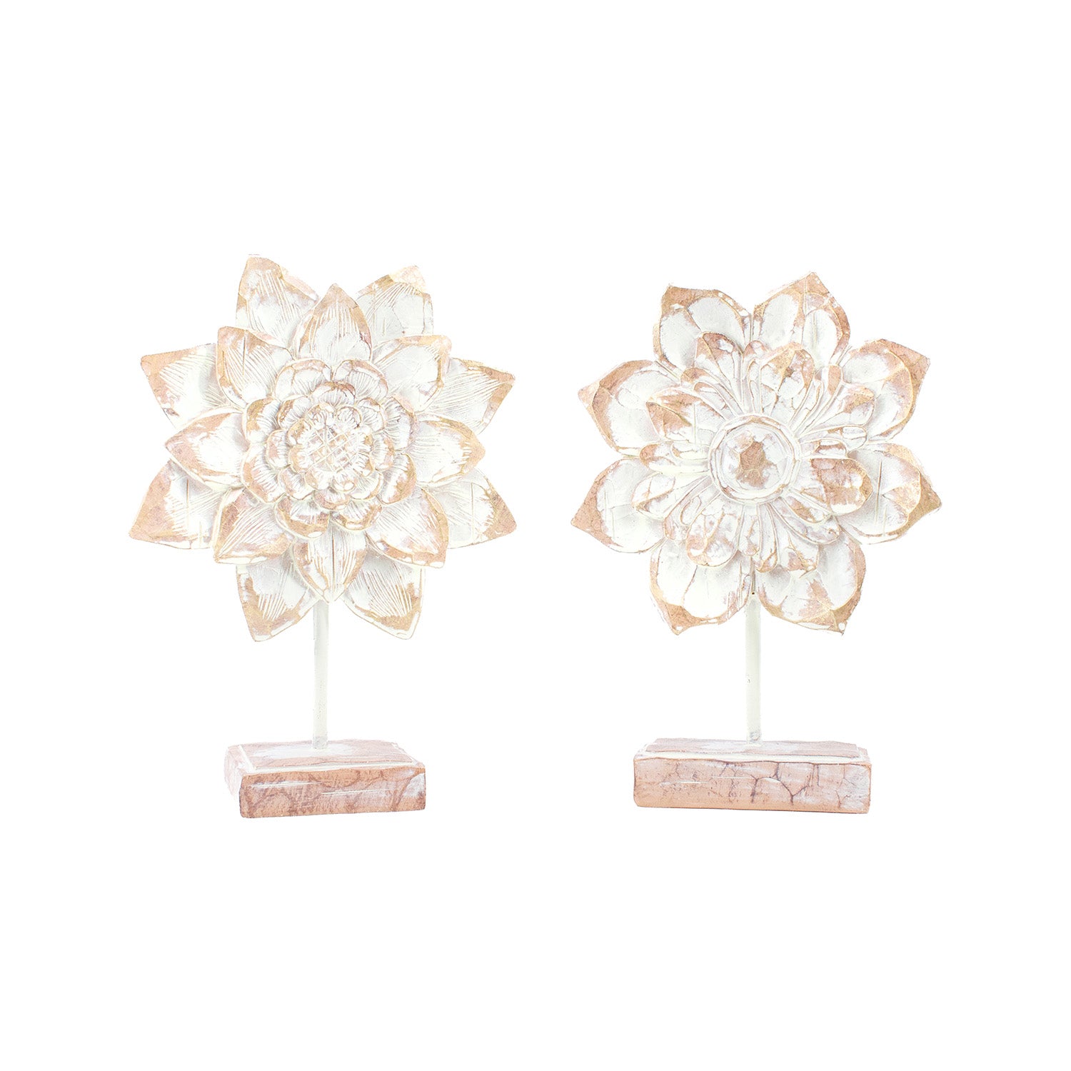 RAF41210-2A - 2 Assorted Distressed Resin Flowers on Stands 