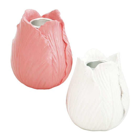 RAF57091-2A - 2 Assorted Pink and White Resin Tulip Taper Holders