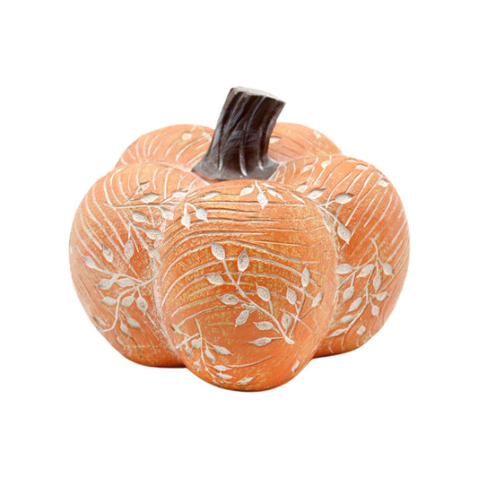 RFF25079 - Wide Leaf Engraved Orange Resin Pumpkin 