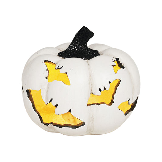 RFF42196 - Lighted White Bat Cutout Resin Pumpkin