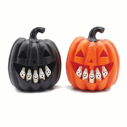 RFF42197-2A - 2 Assorted Orange and Black Ghost Teeth Jack O Lanterns