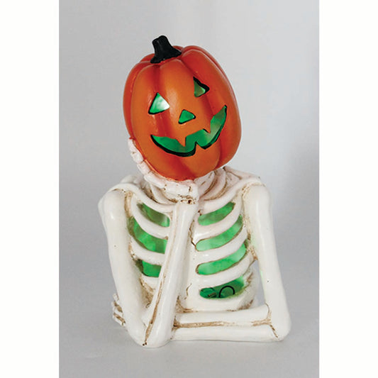RFF42198 - Lighted Thinking Jack O Lantern Head Skeleton