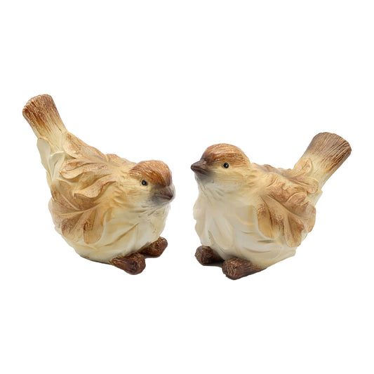 RFF42205-2A - 2 Assorted Cream and Brown Resin Birds