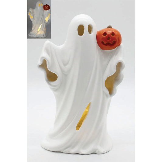 RFF42359 - Lighted Resin Ghost with Pumpkin