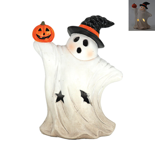 RFF42792 - Lighted Bow Tie Resin Ghost with Pumpkin