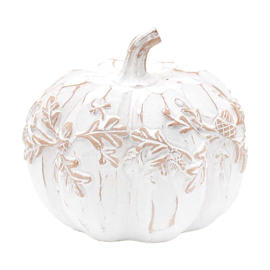 RFF58045 - Wide Leaf Engraved White Resin Pumpkin
