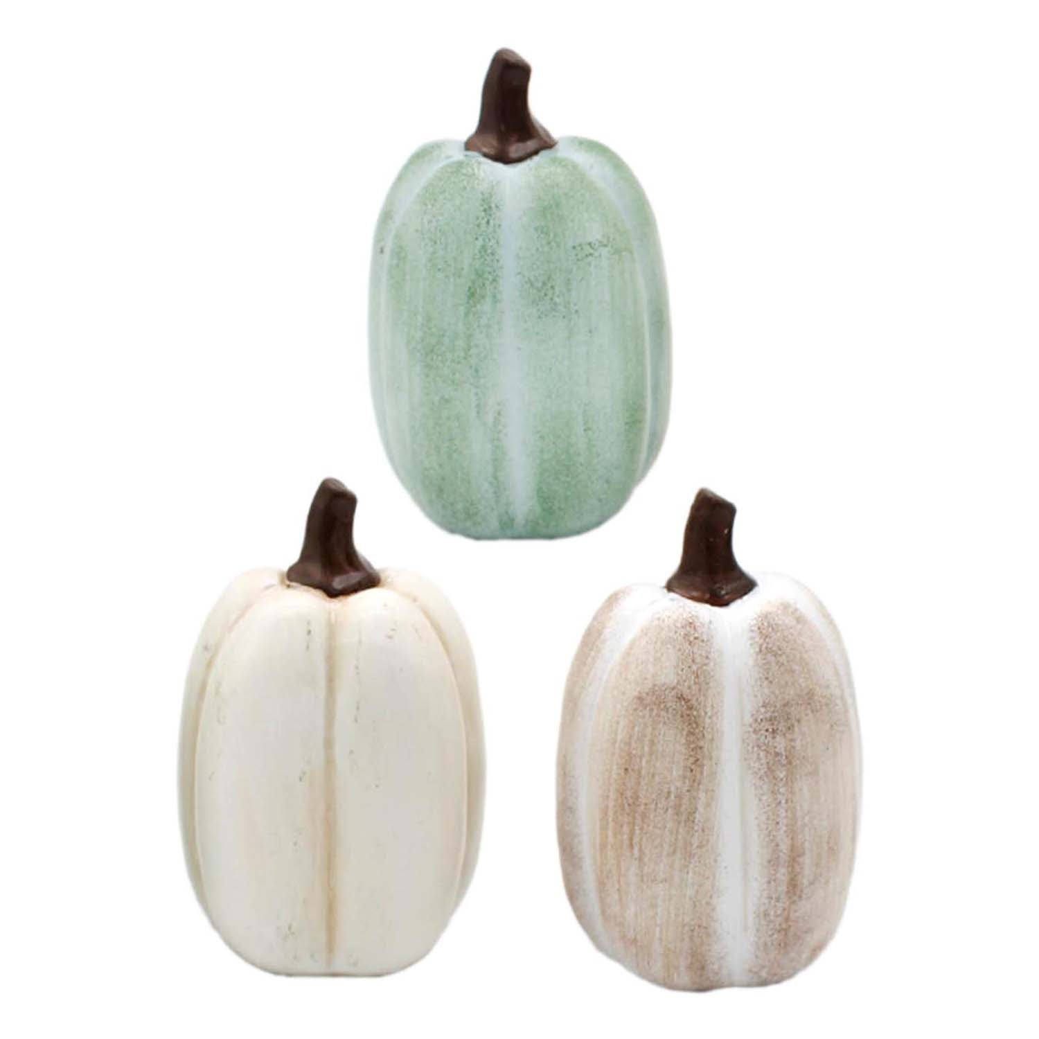 RFF58052-3S - Set of 3 Green, Tan, and White Resin Pumpkins