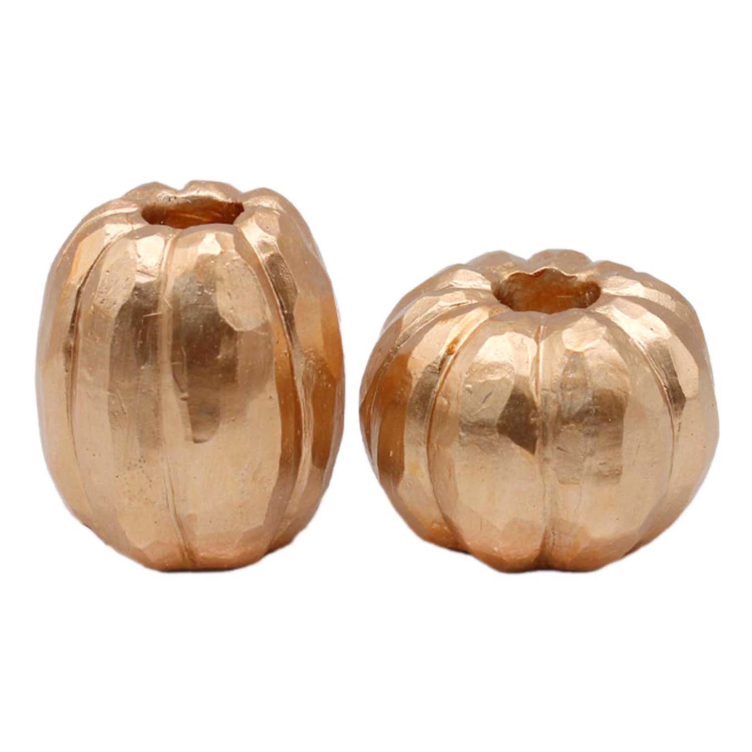 RFF58056-2A - 2 Assorted Gold Resin Pumpkin Taper Holders