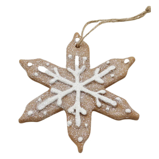 RXF39168 - Light Gingerbread Resin Pointed Snowflake Ornament (with hanger) 