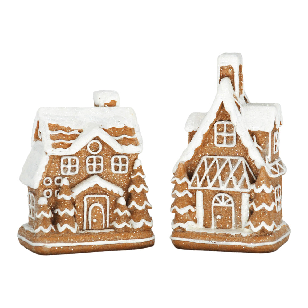 RXF43219-2A - 2 Assorted Small Resin Gingerbread Houses