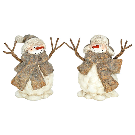RXF43786-2A - 2 Assorted Golden Winter Resin Snowmen