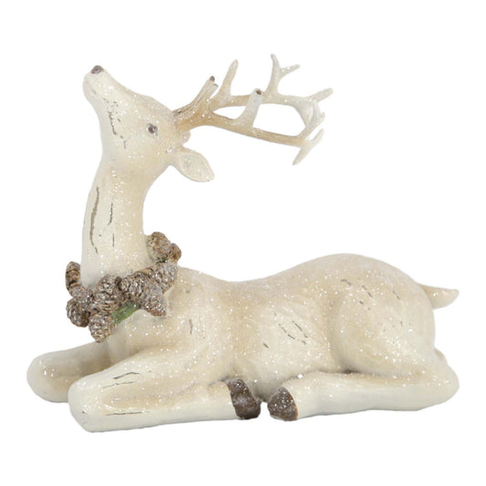 RXF59752 - Laying Resin Deer with Neck Wreath