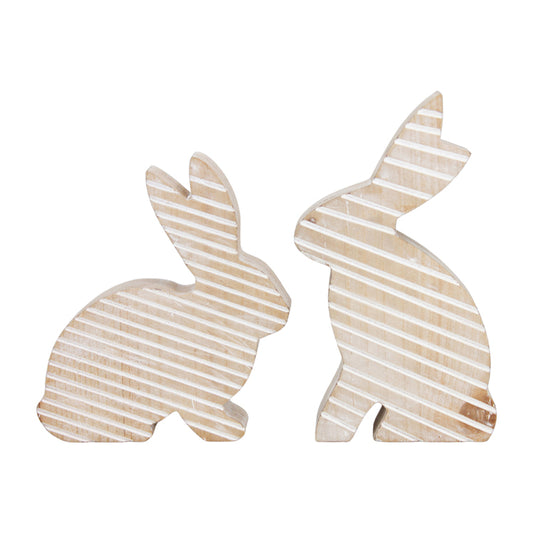 WAF34055-2A - 2 Assorted Carved Stripe Wood Bunny Cutouts 