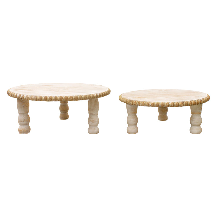 WAF34180-2S - Set of 2 Whitewashed Bead Round Trays 