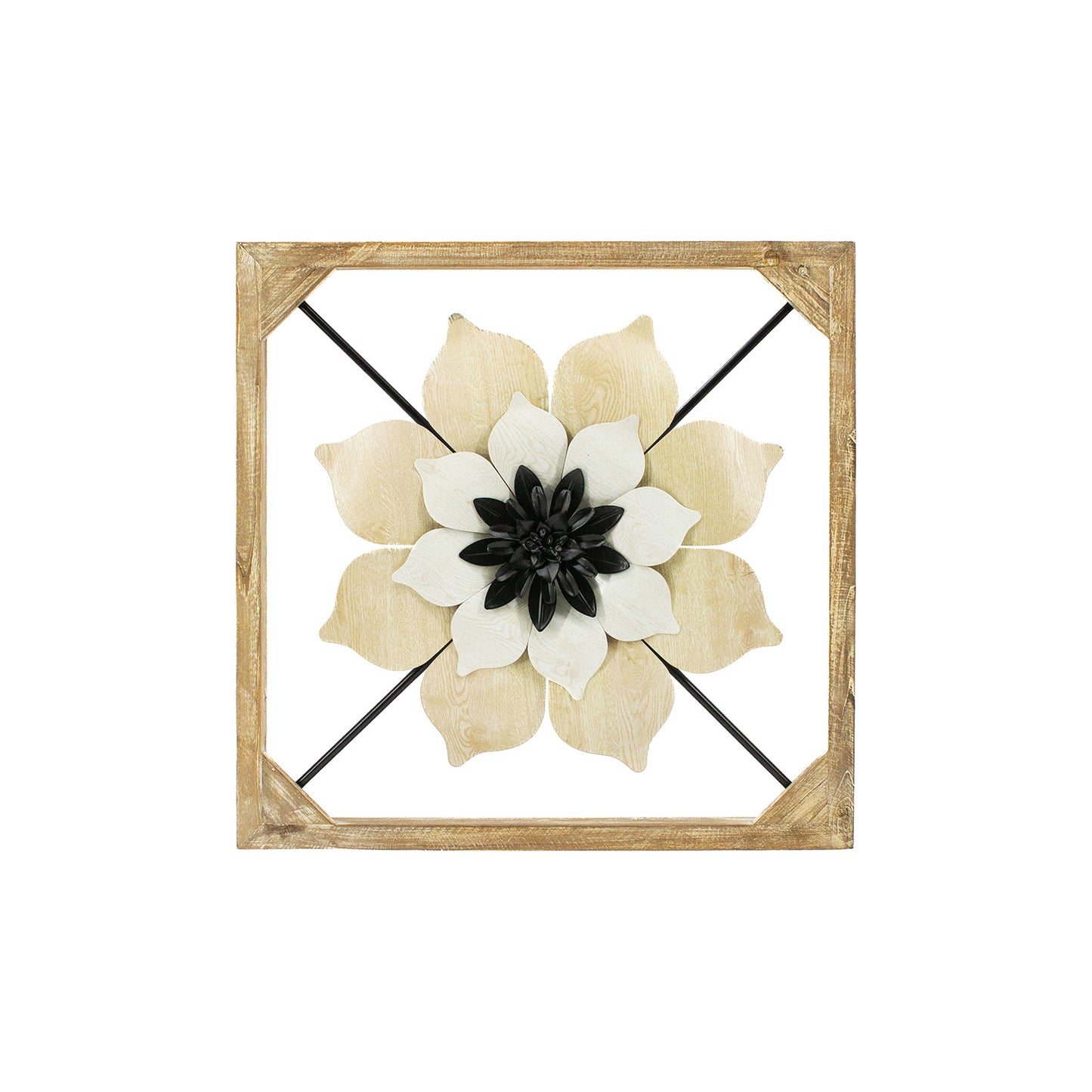 WAF41108 - Wood and Metal Square Daisy Wall Hanger 