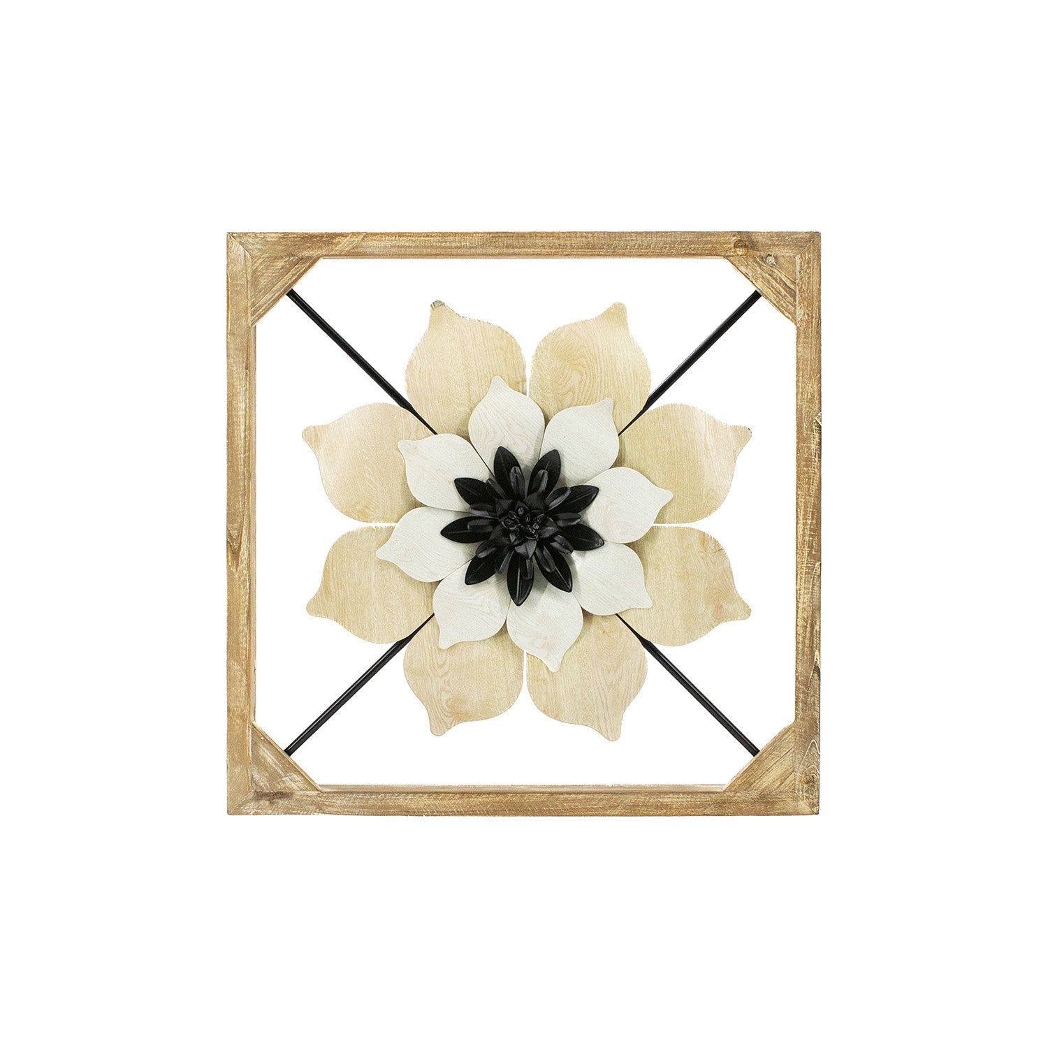 WAF41108 - Wood and Metal Square Daisy Wall Hanger 