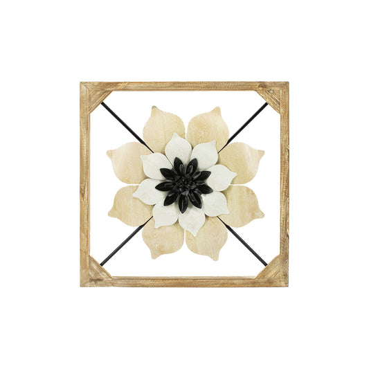 WAF41108 - Wood and Metal Square Daisy Wall Hanger 