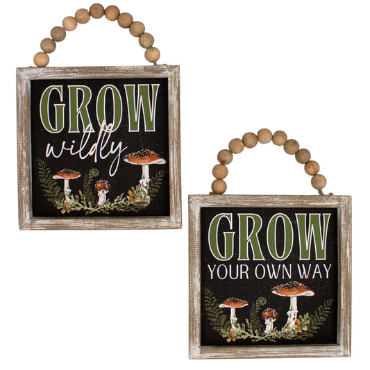 WAF41692-2A - 2 Assorted Grow Wildly / Grow Your Own Way Bead Hanger Signs 