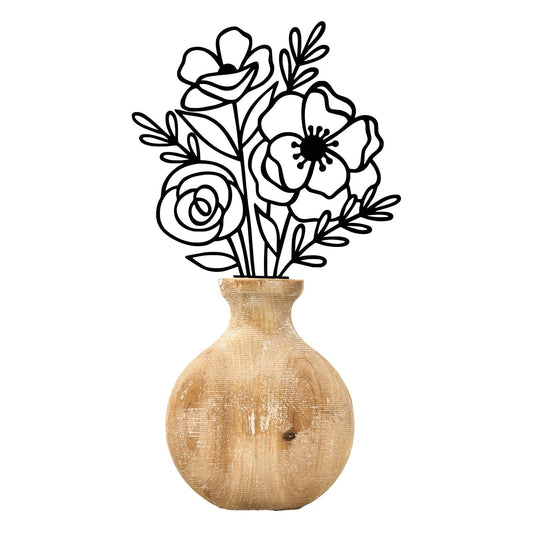 WAF57686 - Wood Vase and Metal Flowers
