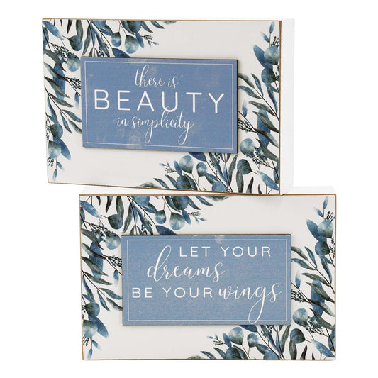 WAF57775-2A - 2 Assorted Dreams and Beauty Blue Block Signs