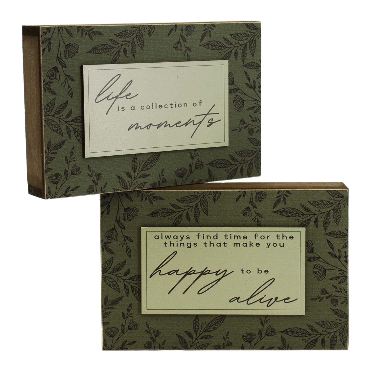 WAF57776-2A - 2 Assorted Happy and Moments Green Block Signs