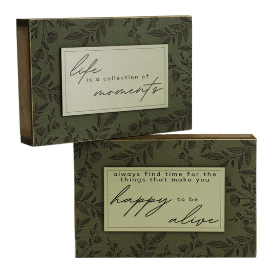 WAF57776-2A - 2 Assorted Happy and Moments Green Block Signs