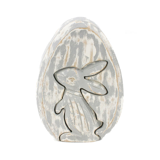 WAI41522 - Large Whitewashed Bunny in Egg Block 