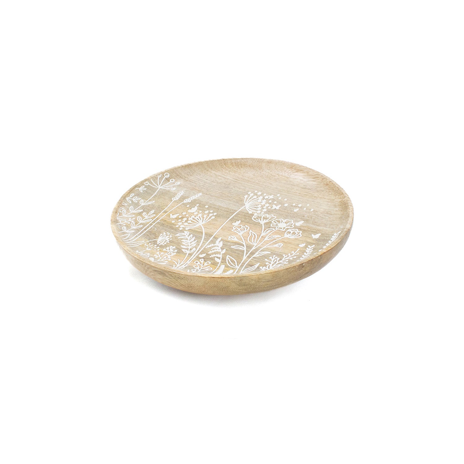 WAI41547 - Flower Carved Wood Plate 