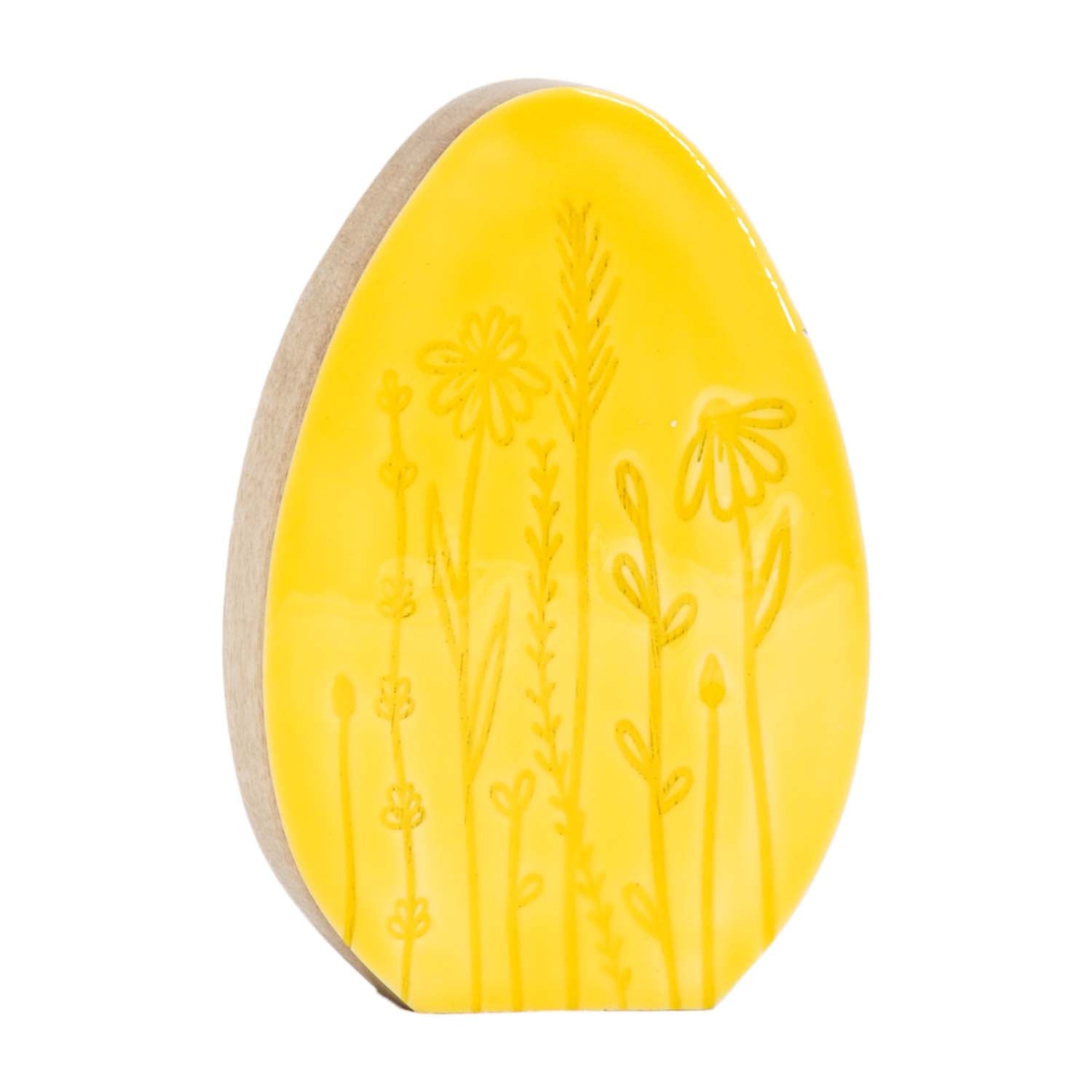 WAI57972 - Yellow Egg Block with Engraved Wildflowers