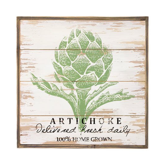 WAN94946 - Wood Artichoke Wall Plaque 