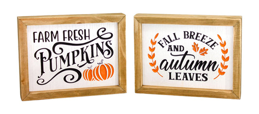 WFF25625-2A - 2 Assorted Farm Fresh Pumpkins / Fall Breeze Signs 