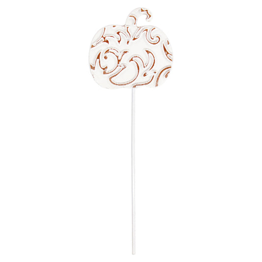 WFF25736 - White Wood Ornate Pumpkin Stake 