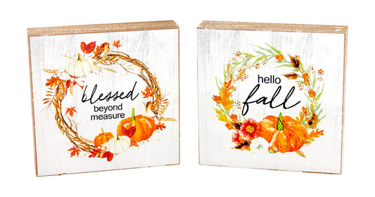 WFF25772-2A - 2 Assorted Blessed and Hello Fall Signs 