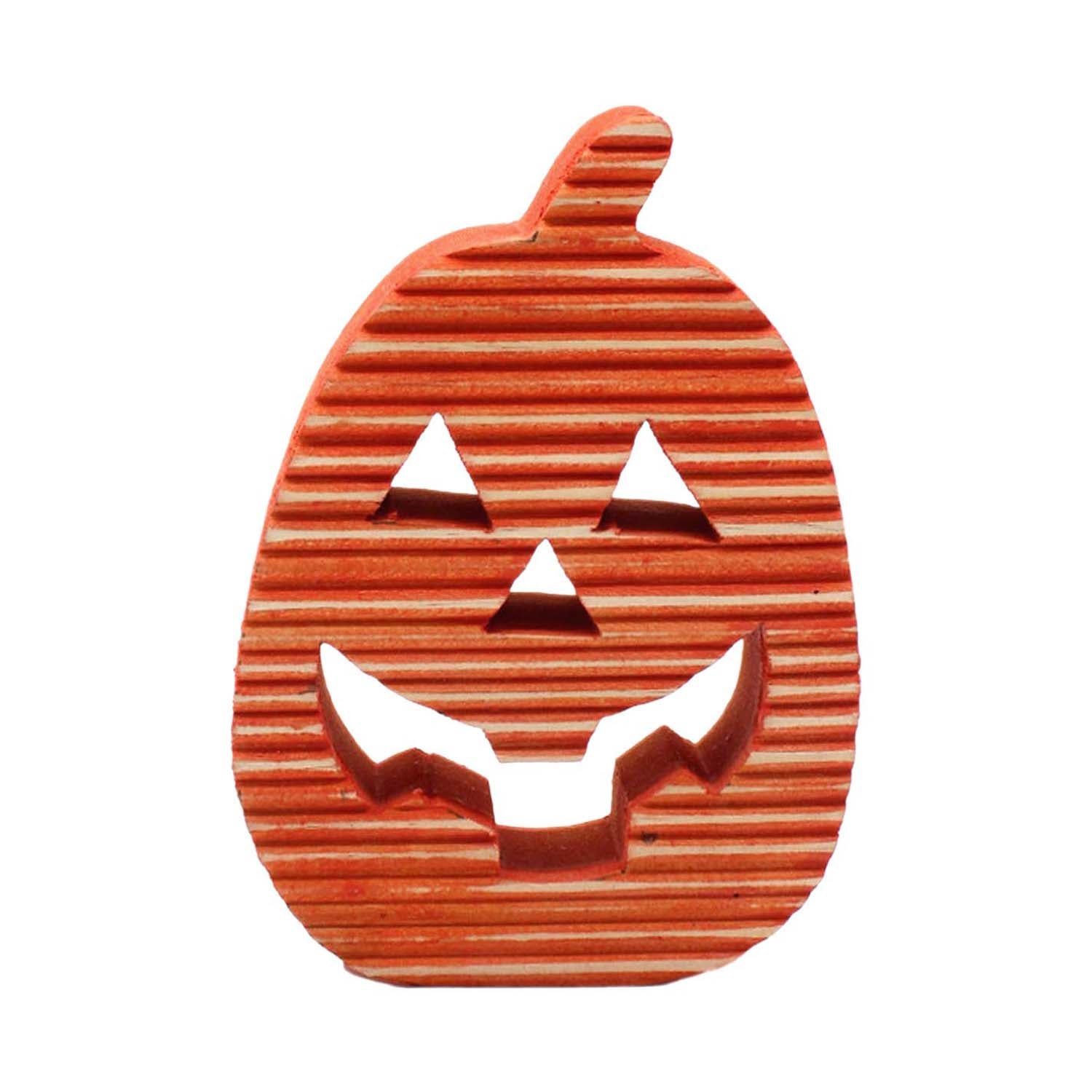 WFF58058 - Small Orange Ridged Wood Jack O Lantern