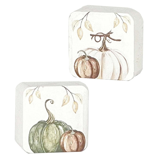 WFF58614-2A - 2 Assorted Mini Square Pumpkin Cottage Blocks