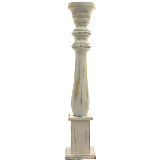 WXF13417 - Large White Bead Distressed Candlestick 