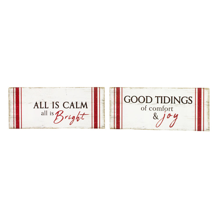 WXF13669-2A - 2 Assorted Rectangular All is Calm and Good Tidings Blocks 