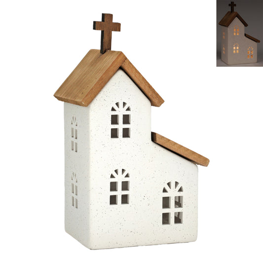 WXF43161 - Lighted White and Natural Two Level Church