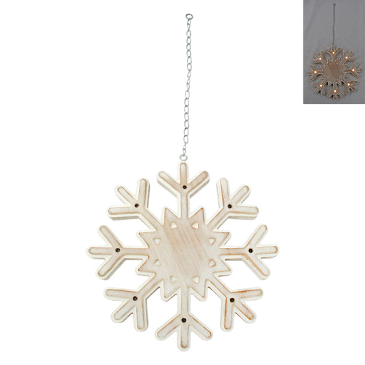 WXF43668 - Whitewashed Lighted Wood Snowflake